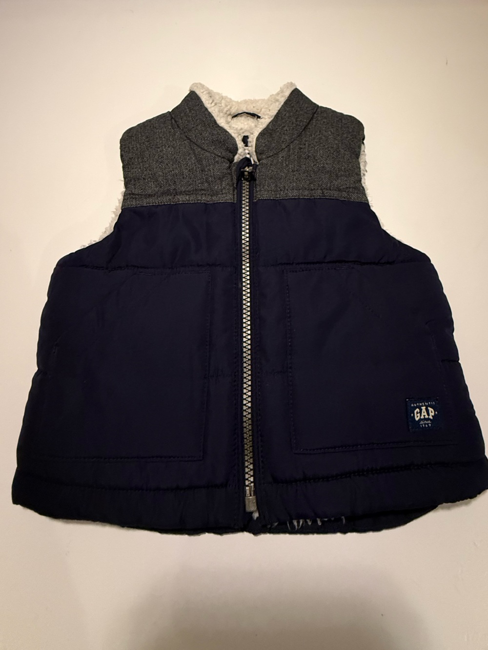 Baby Gap Sherpa-Lined Puffer Vest | 12-18 Months | Navy